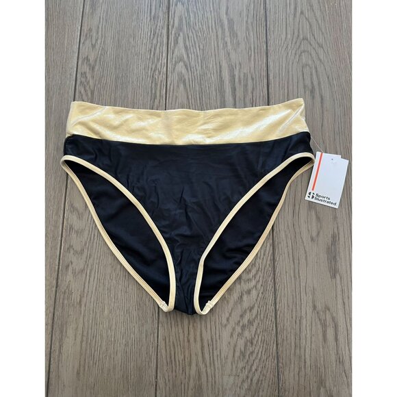 NWT Sport Illustrated Black & Gold High-Waisted Bikini Bottoms XL Swimwear - Picture 1 of 5